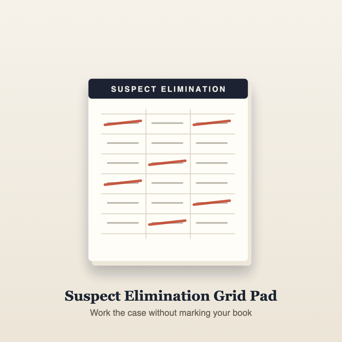 Suspect Elimination Grid Pad — free gift with The Killer Isn't Alice