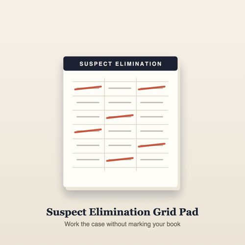 Suspect Elimination Grid Pad — free gift with The Killer Isn't Alice